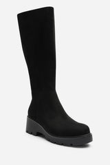 Envara Wide Fit Knee High Wedge Boot With Stitch Panel Detailing