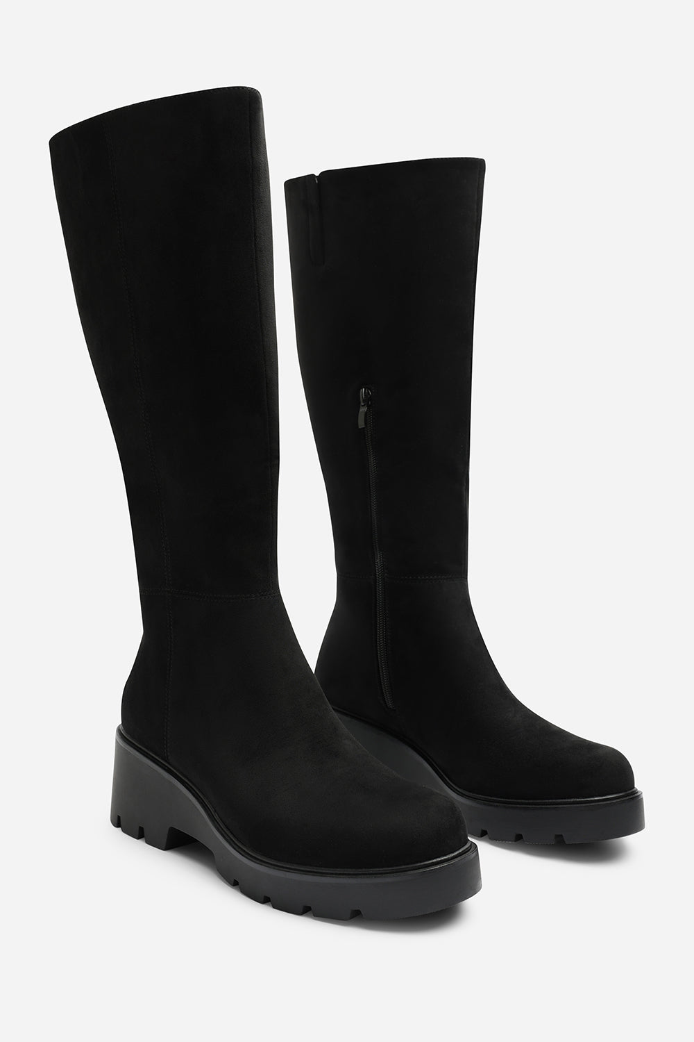 Envara Knee High Wedge Boot With Stitch Panel Detailing