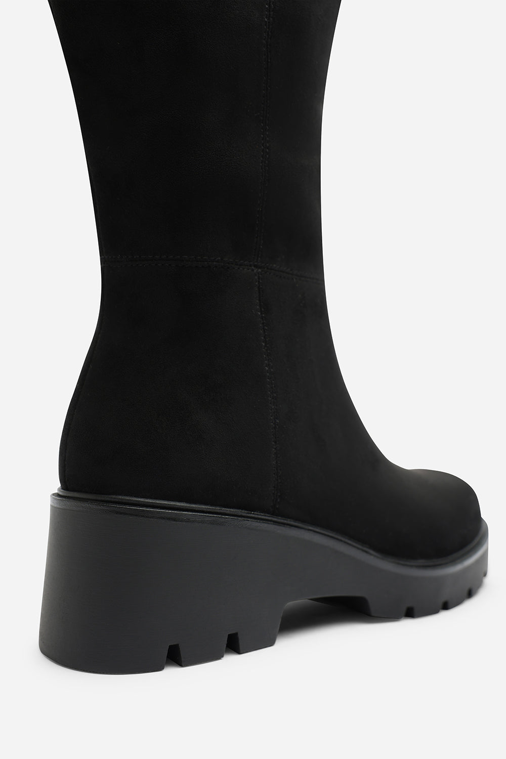 Envara Knee High Wedge Boot With Stitch Panel Detailing