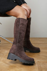 Envara Knee High Wedge Boot With Stitch Panel Detailing