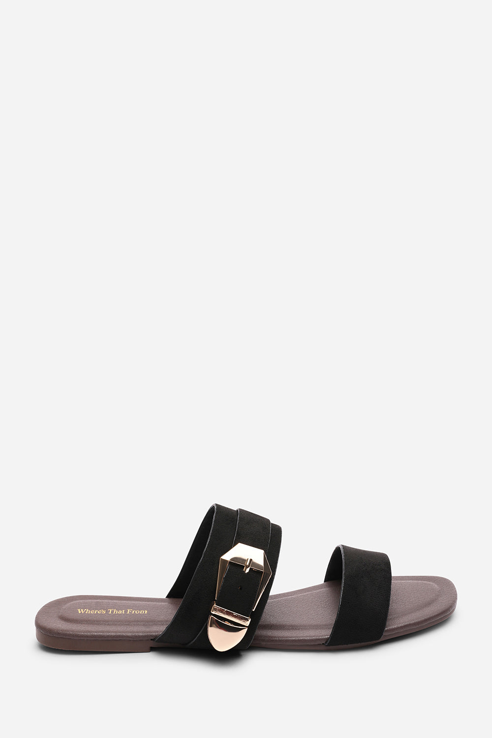 Orlina Two Strap Side Buckle Black Suede Sandal
