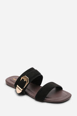 Orlina Two Strap Side Buckle Black Suede Sandal