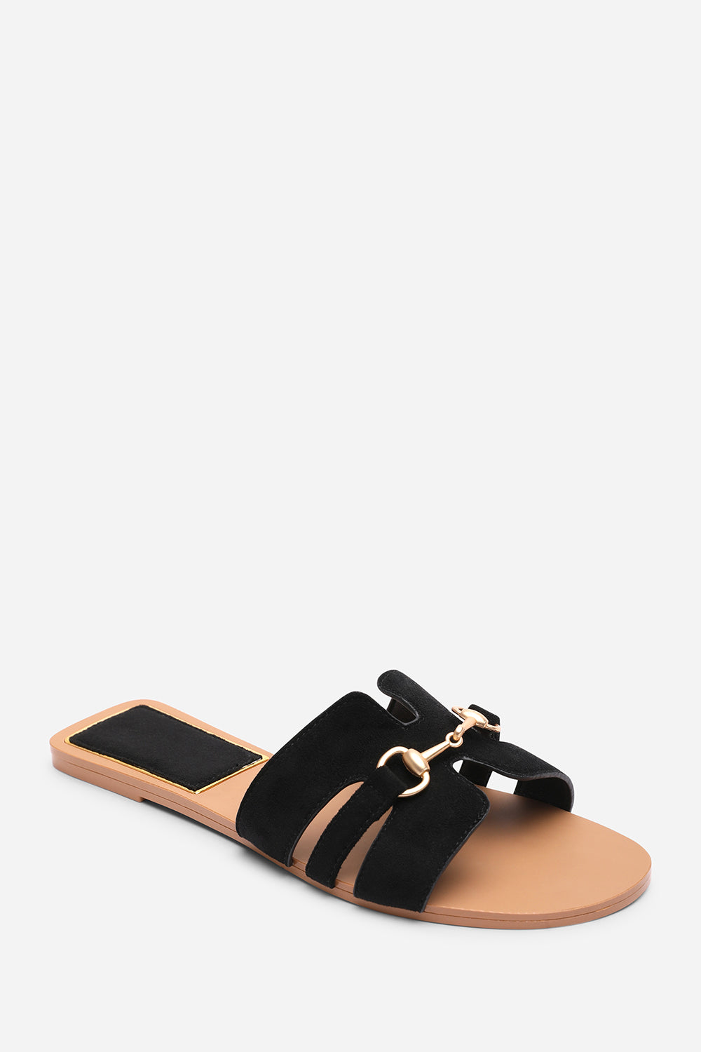 Dorina Embellished Black Suede Slide On Sandals