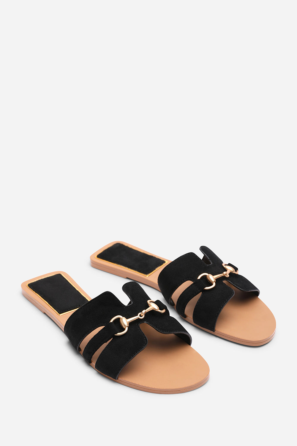 Dorina Embellished Black Suede Slide On Sandals