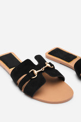 Dorina Embellished Black Suede Slide On Sandals