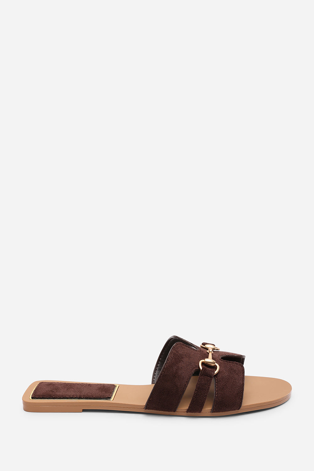 Dorina Embellished Dark Brown Suede Slide On Sandals