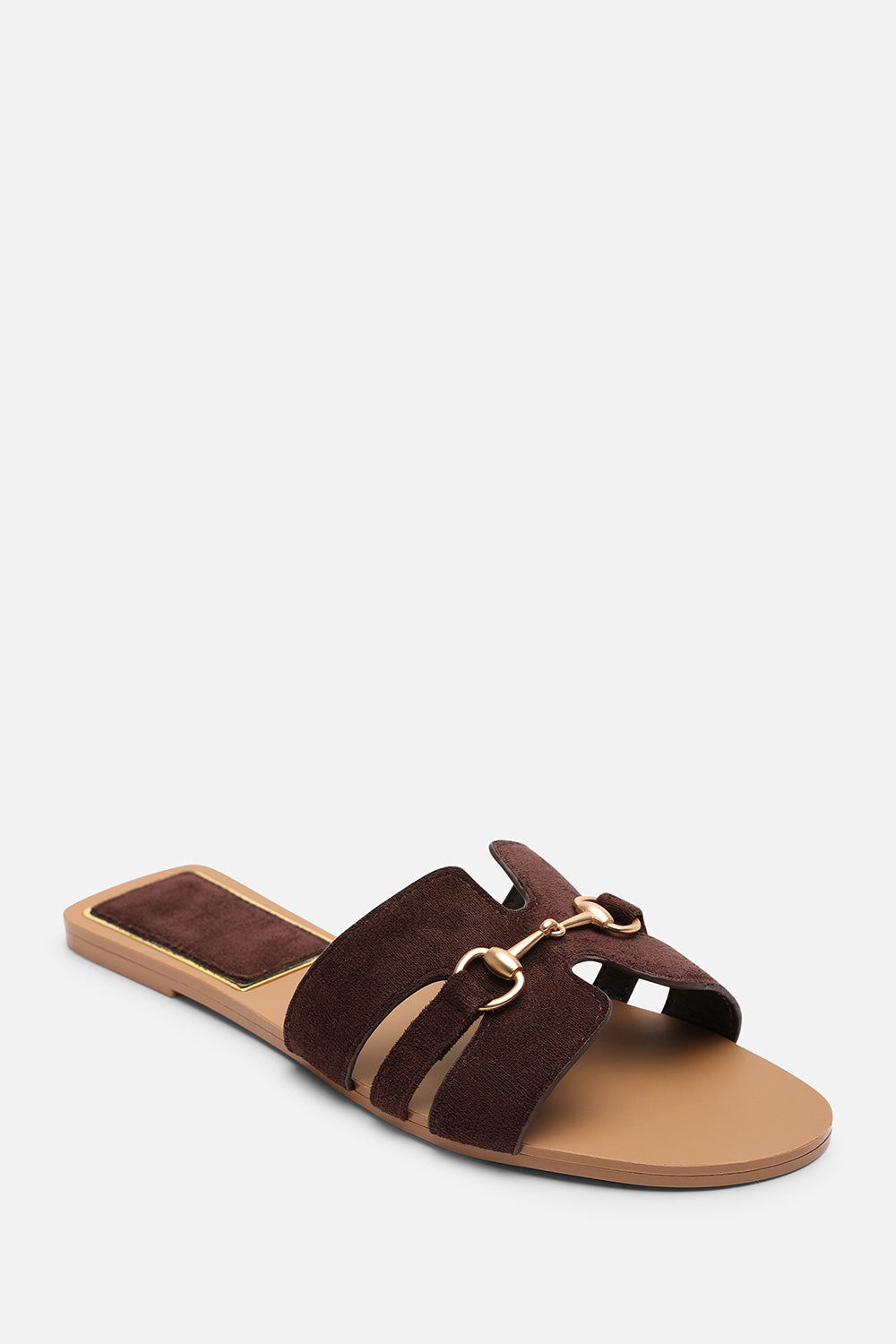 Dorina Embellished Dark Brown Suede Slide On Sandals