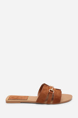 Dorina Embellished Tan Suede Slide On Sandals