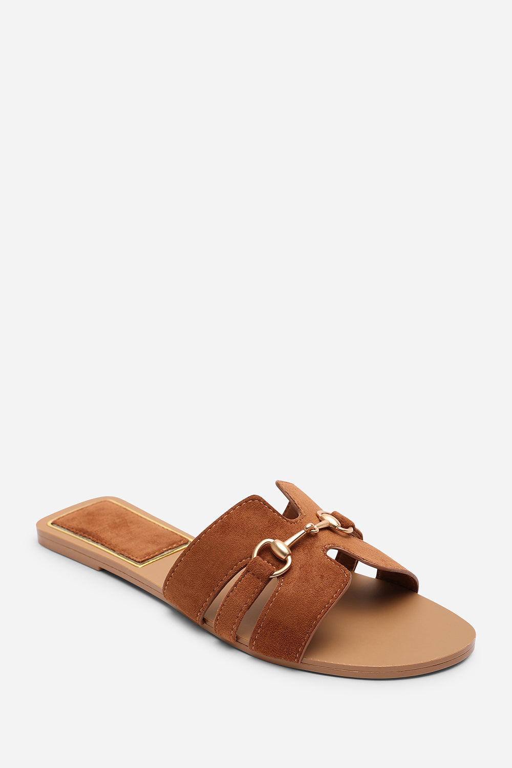 Dorina Embellished Tan Suede Slide On Sandals