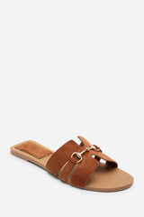 Dorina Embellished Tan Suede Slide On Sandals
