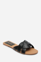 Elvira Braided Black Slide On Sandals With Contrast Stitching