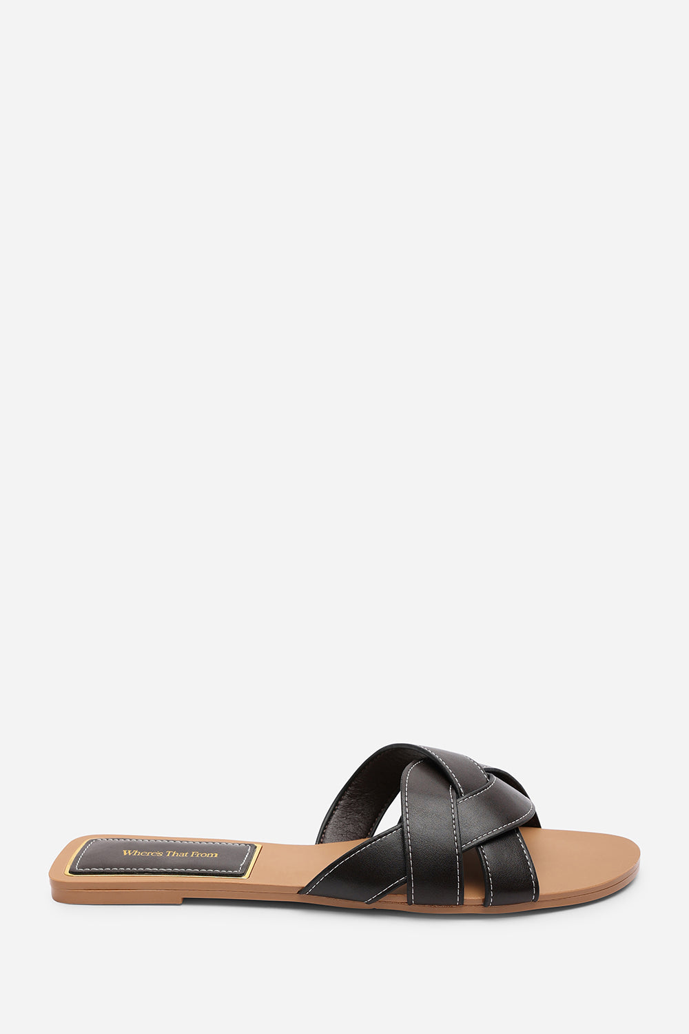 Elvira Braided Dark Brown Slide On Sandals With Contrast Stitching