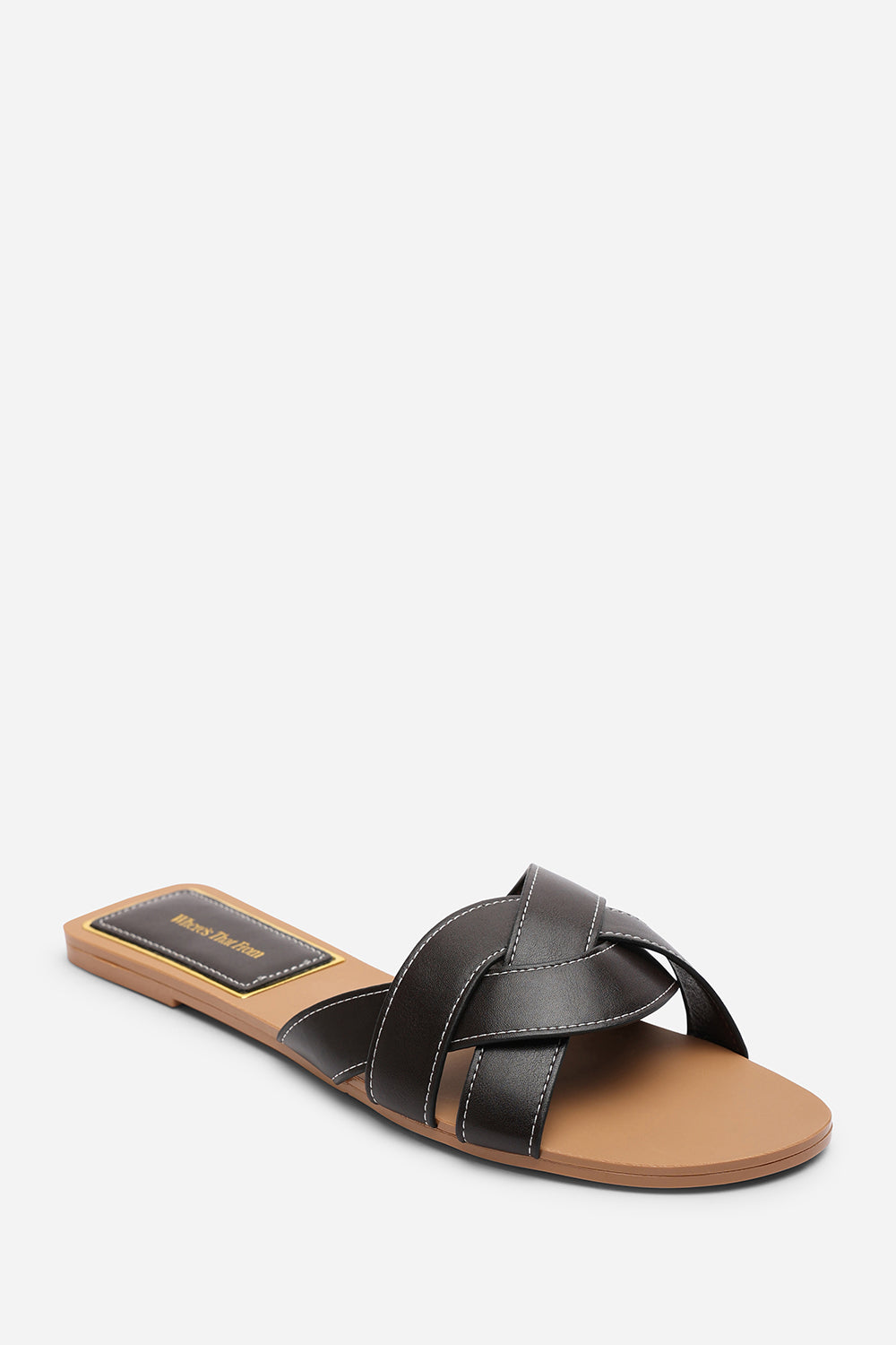 Elvira Braided Dark Brown Slide On Sandals With Contrast Stitching