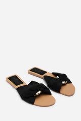 Lavina Knot Detail Black Suede Slide On Sandal