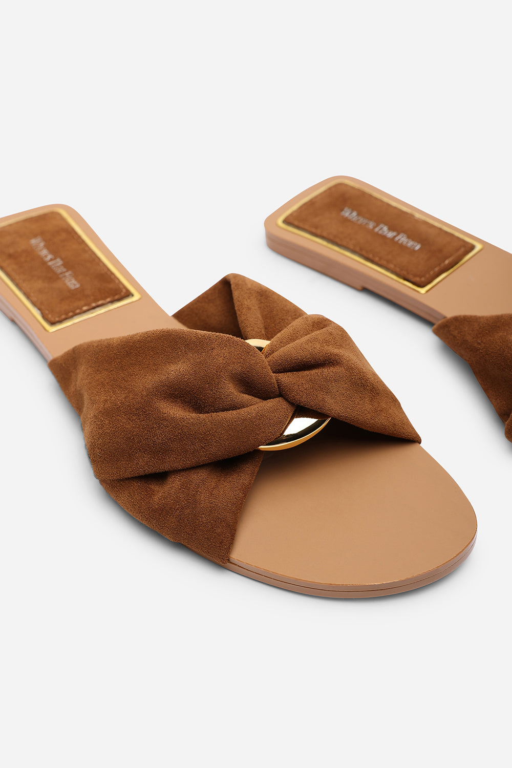 Lavina Knot Detail Cognac Suede Slide On Sandal