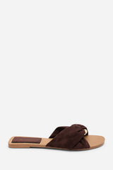 Lavina Knot Detail Dark Brown Suede Slide On Sandal