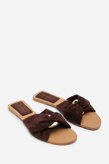 Lavina Knot Detail Dark Brown Suede Slide On Sandal