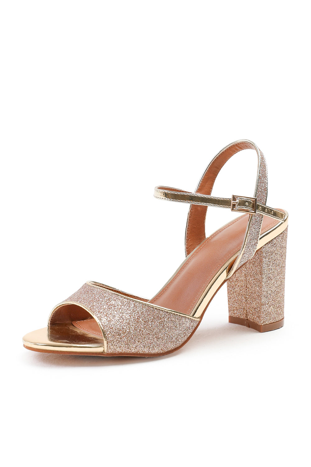 SAWYER MID HIGH HEELS WITH ANKLE STRAP IN GOLD GLITTER