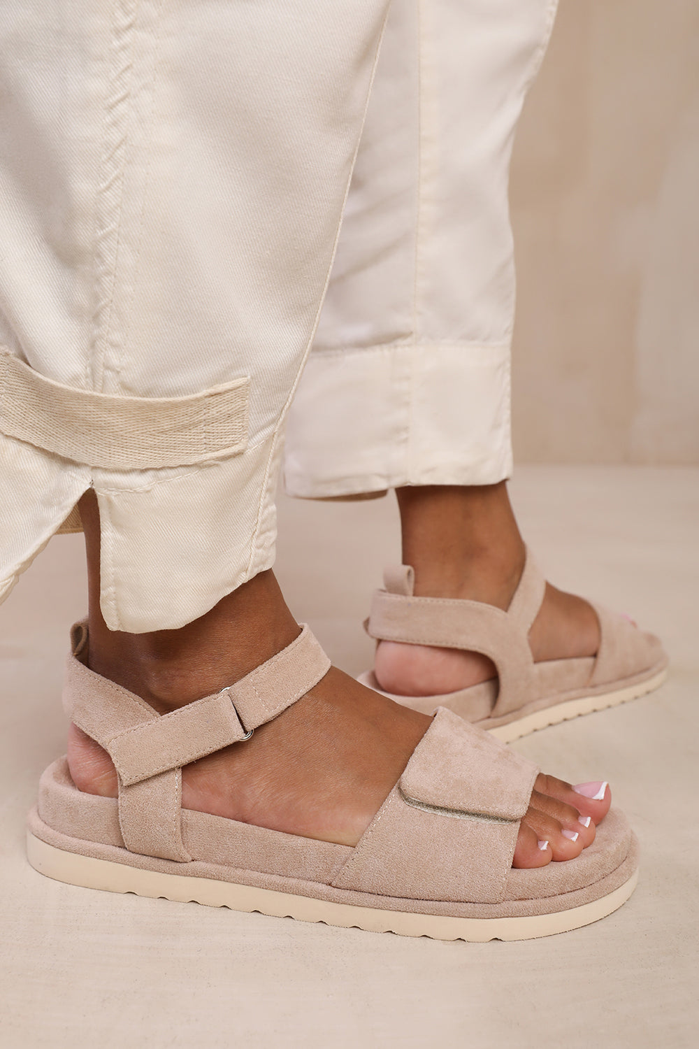 CORFU VELCRO MUTLI STRAP SANDALS IN CAMEL SUEDE