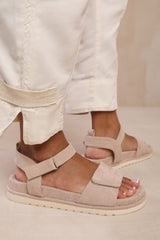 CORFU WIDE FIT VELCRO MUTLI STRAP SANDALS IN CAMEL SUEDE