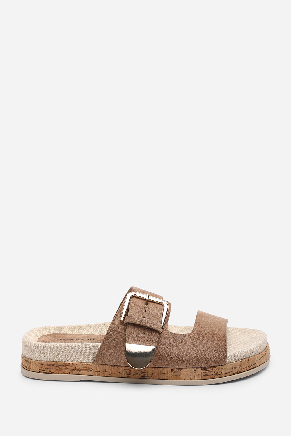 Avenue Buckle Footbed Camel Suede Sandal