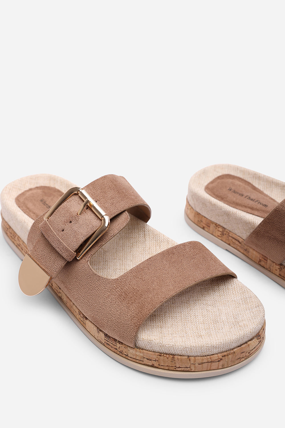 Avenue Buckle Footbed Camel Suede Sandal