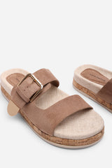Avenue Buckle Footbed Camel Suede Sandal
