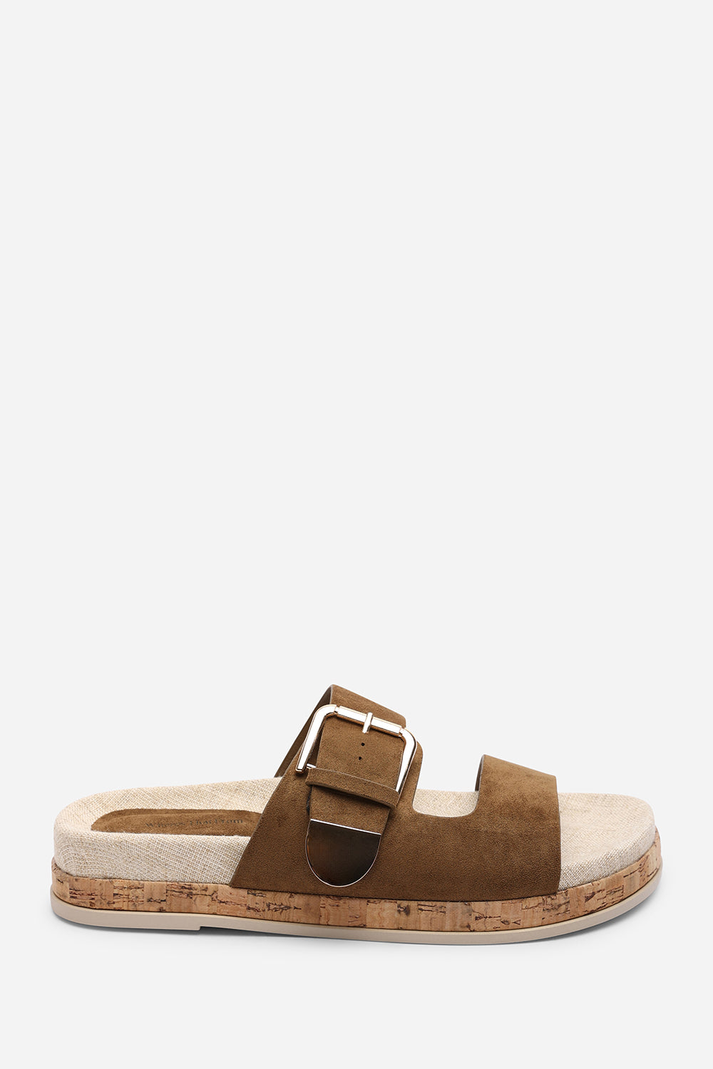 Avenue Buckle Footbed Khaki Suede Sandal