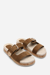 Avenue Buckle Footbed Khaki Suede Sandal