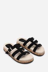 Bambi Multi Strap Footbed Black Suede Sandal