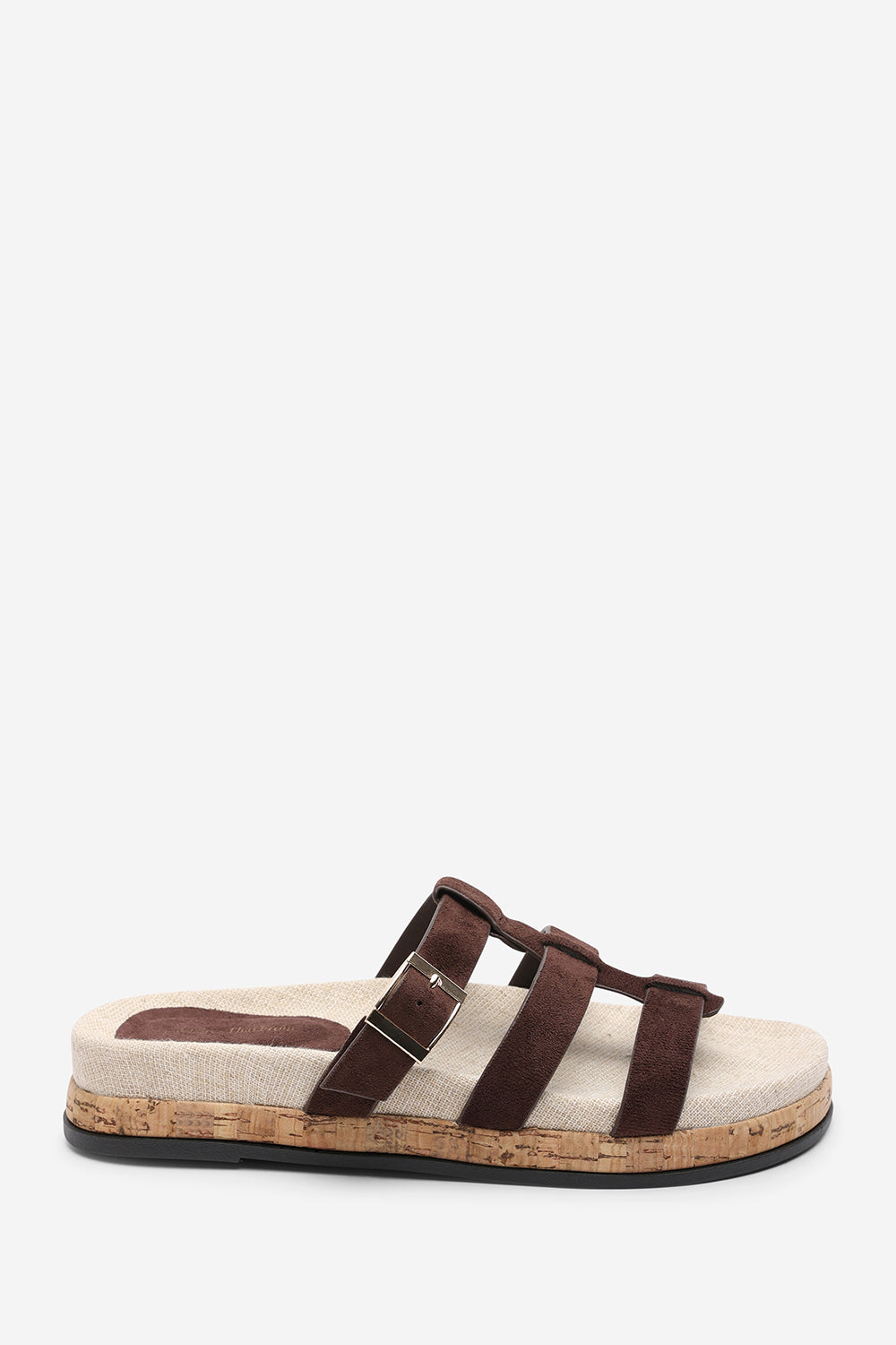 Bambi Multi Strap Footbed Dark Brown Suede Sandal