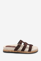 Bambi Multi Strap Footbed Dark Brown Suede Sandal