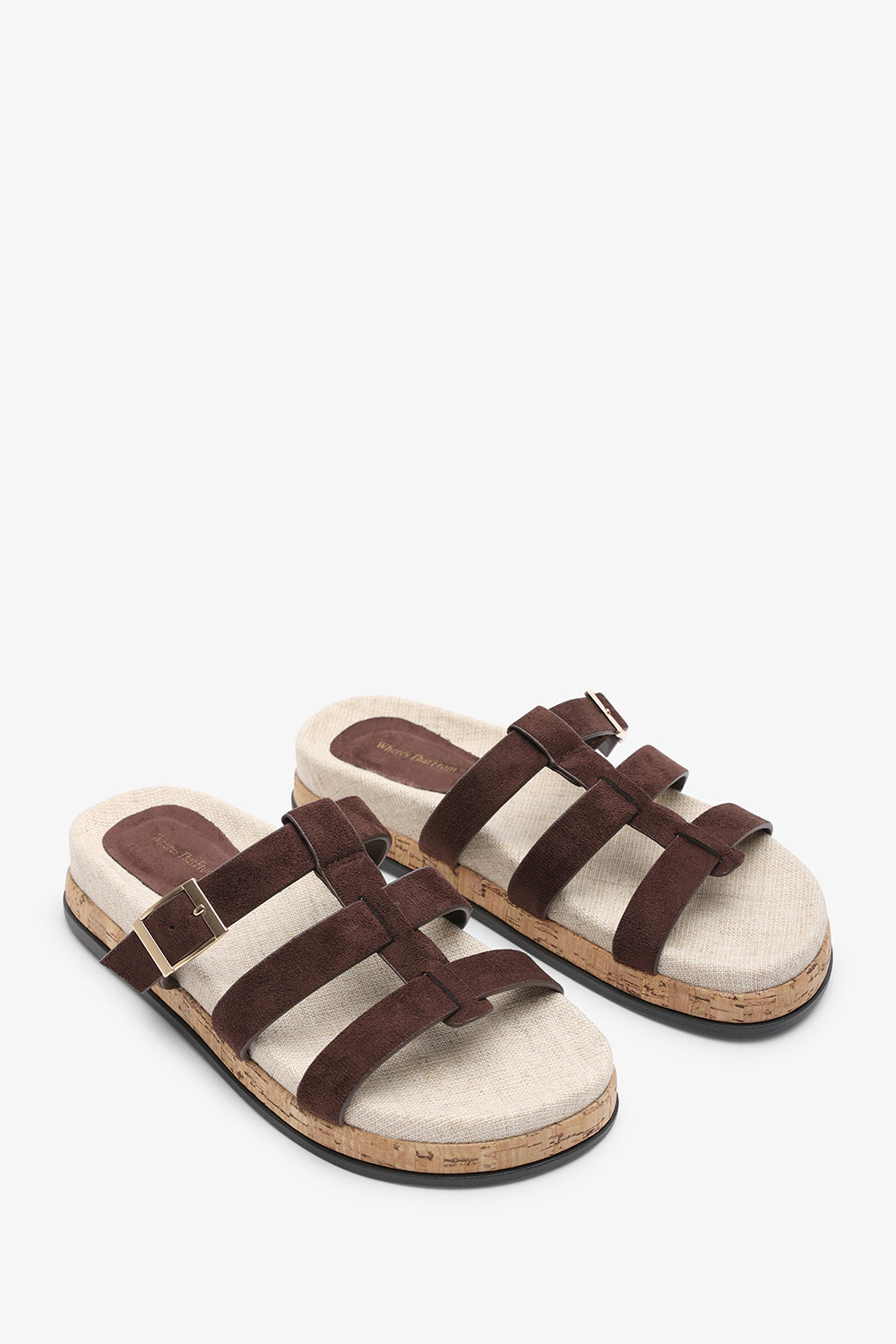 Bambi Multi Strap Footbed Dark Brown Suede Sandal