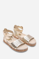 Bask Cutout Design Flatform Gold Metallic Sandal