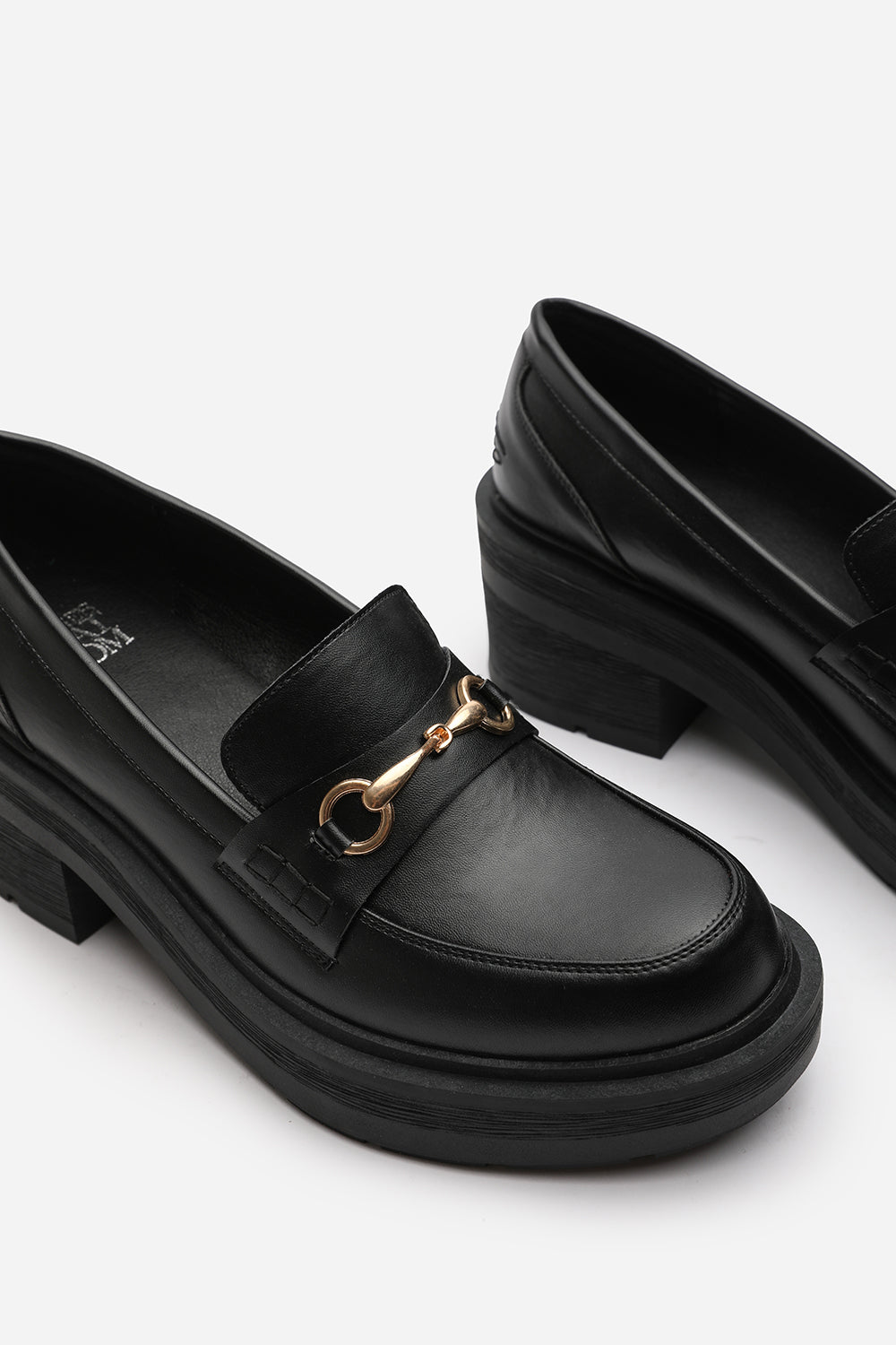 Holly Black Chunky Loafers With Metallic Accent