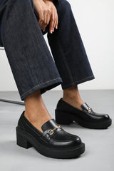 Holly Black Chunky Loafers With Metallic Accent