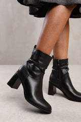 KACEY SLOUCH ANKLE BOOT WITH SIDE ZIP IN BLACK FAUX LEATHER