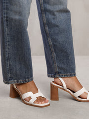 STYLITE STRAPPY SANDALS WITH BLOCK HEEL IN WHITE FAUX LEATHER