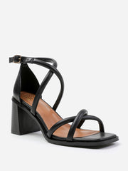 ILLINOIS CROSS OVER MULTI STRAP HEELS IN BLACK FAUX LEATHER