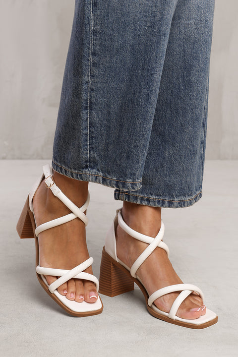 ILLINOIS CROSS OVER MULTI STRAP HEELS IN WHITE FAUX LEATHER