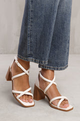 TORI CROSS OVER MULTI STRAP HEELS IN WHITE FAUX LEATHER