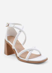 ABRIL CROSS OVER MULTI STRAP HEELS IN WHITE FAUX LEATHER