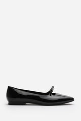 Hope Wide Fit Square Toe Ballet Flats With Knot Bow In Black Patent Finish