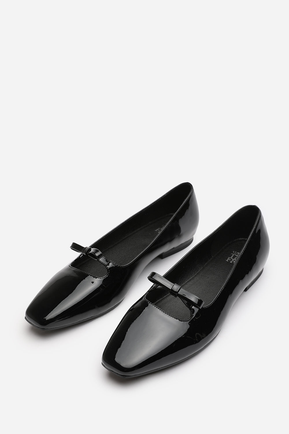 Hope Square Toe Ballet Flats With Knot Bow In Black Patent Finish