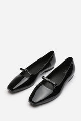 Hope Wide Fit Square Toe Ballet Flats With Knot Bow In Black Patent Finish