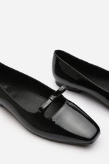 Hope Square Toe Ballet Flats With Knot Bow In Black Patent Finish