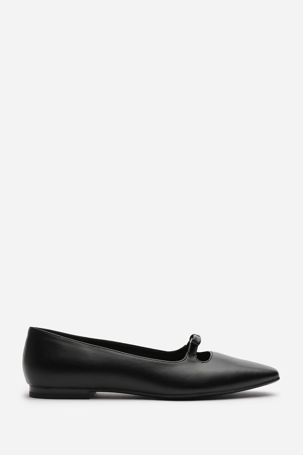Hope Square Toe Ballet Flats With Knot Bow In Black Faux Leather
