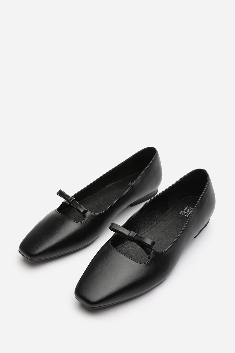 Hope Square Toe Ballet Flats With Knot Bow In Black Faux Leather