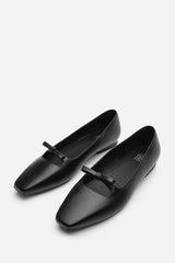 Hope Square Toe Ballet Flats With Knot Bow In Black Faux Leather