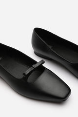 Hope Wide Fit Square Toe Ballet Flats With Knot Bow In Black Faux Leather